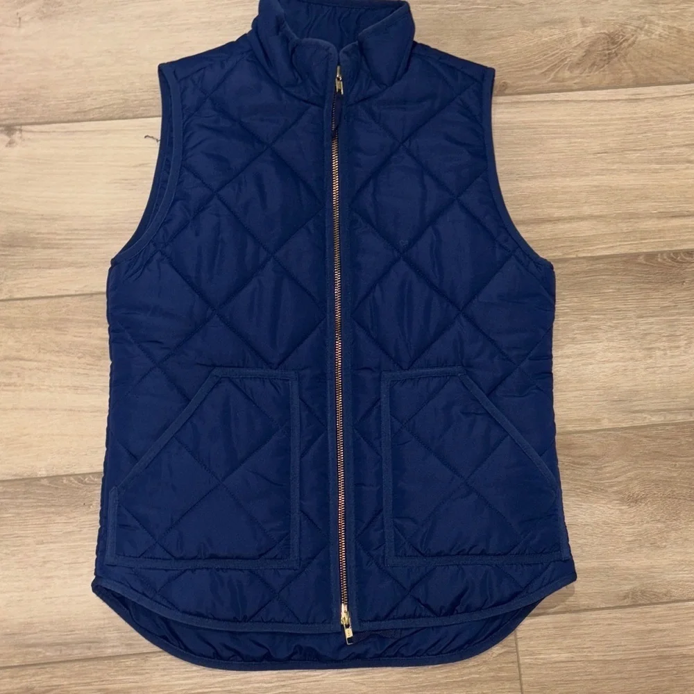 J. Crew Blue Quilted Vest with Gold Accents size xsmall